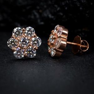 Womens Rose Gold Large Flower Cluster Sterling Silver Stud Screw Back Earrings